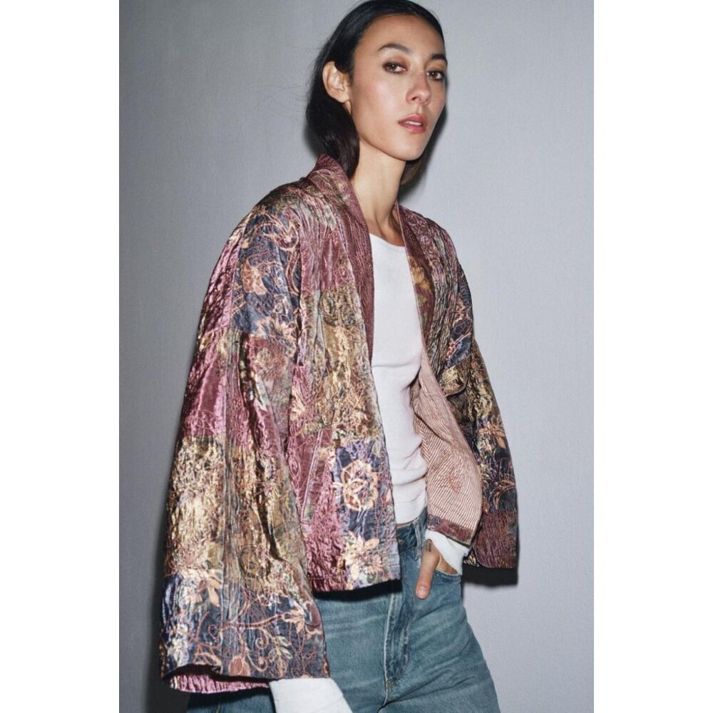 ZARA FLORAL PRINT VELVET KIMONO - Picture 3 of 7